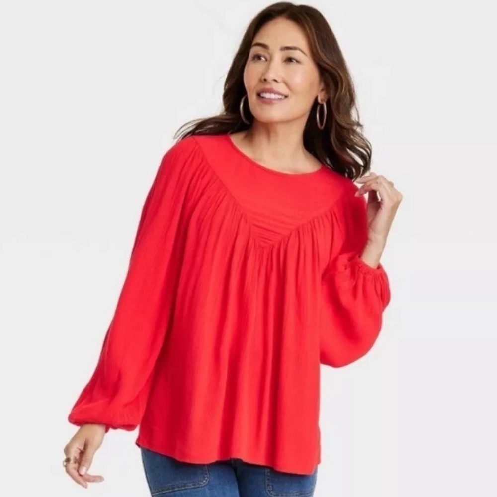 Price is firm New KNOX ROSE Red Bishop Long Sleeve Peasant Blouse Size XXL